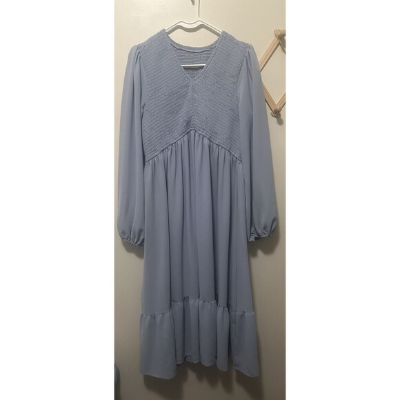 Women’s Blue Peasant Dress Size Medium Ethereal Bohemian Midi Dress - Picture 1 of 3